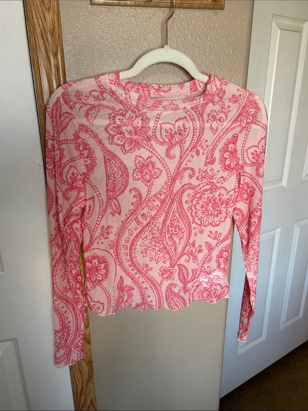 Pink Paisley Mesh Long-Sleeve Top - Picture 6 of 6